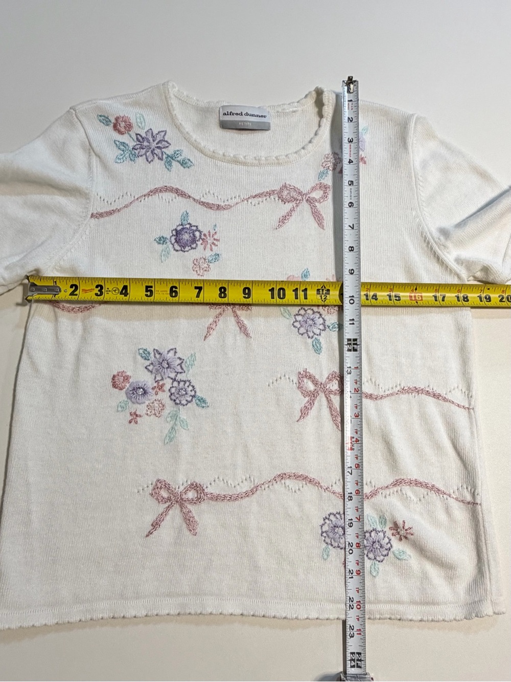 VINTAGE flower bouquet bow tie knot sweater short sleeve embroidered floral 90s - Picture 11 of 12